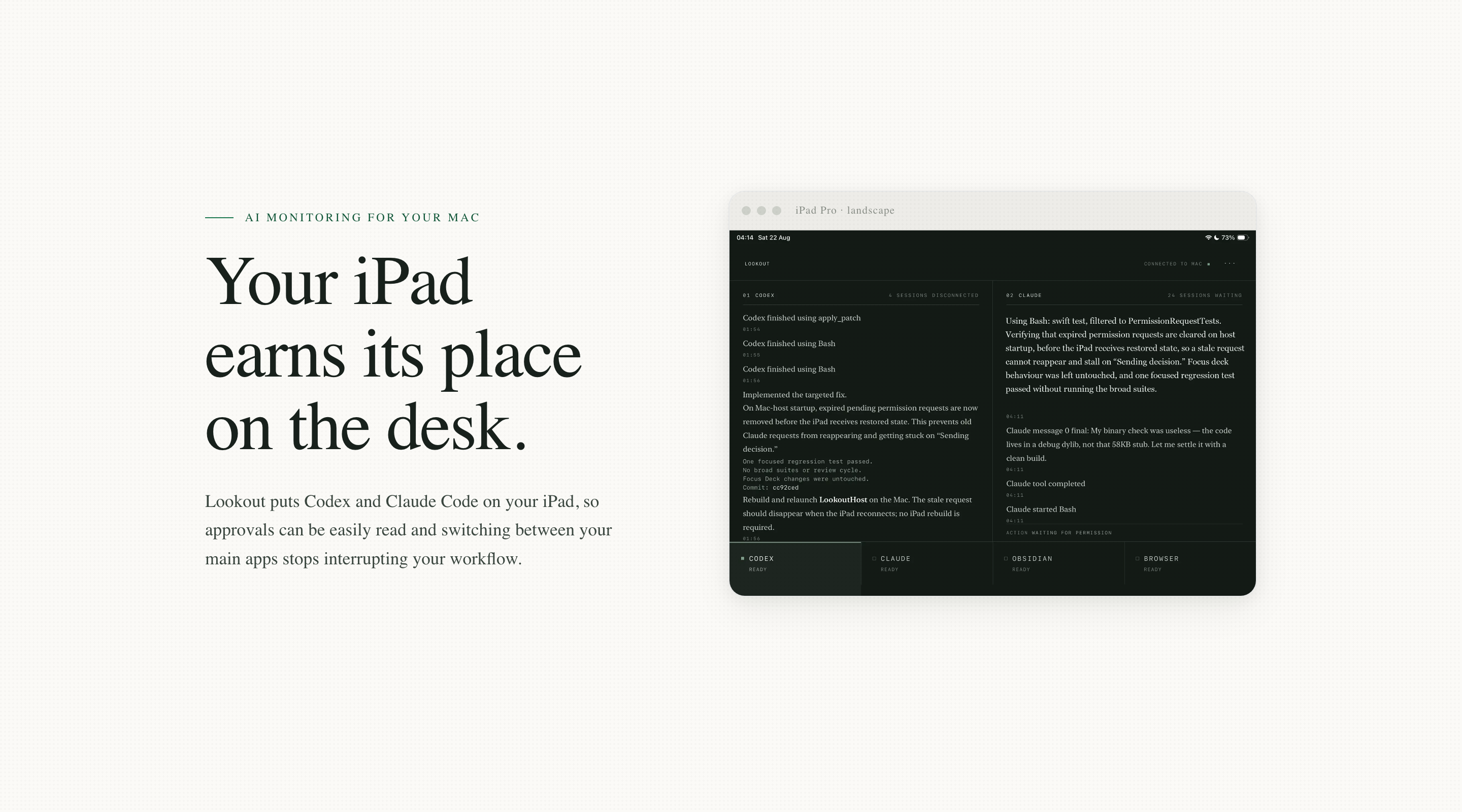 Lookout — your iPad earns its place on the desk. — screenshot